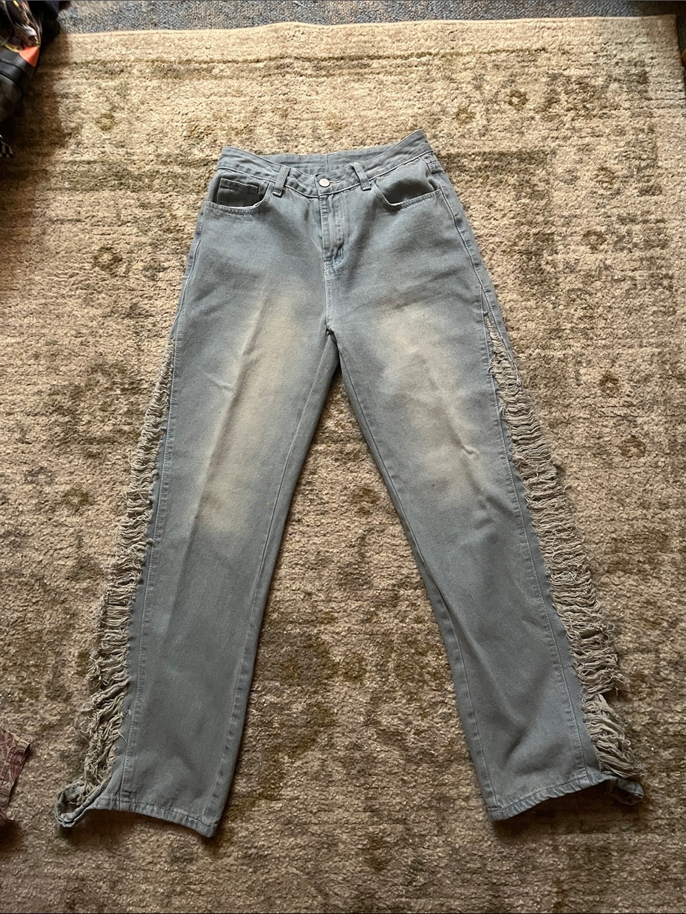 Women's Straight Leg Frayed Side Seam Jeans - Light Gray